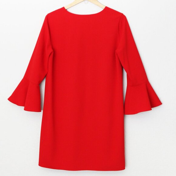 Alice + Olivia Red 3/4 Bell Sleeves V Neck Mini Shift Dress - Picture 7 of 16